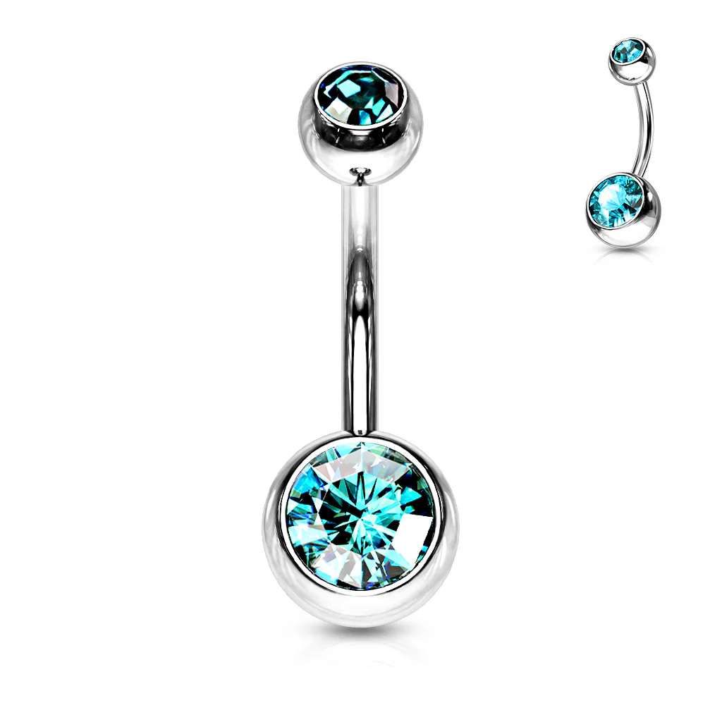 Double Gem 316L Surgical Steel Navel Belly Button Ring - Image 10