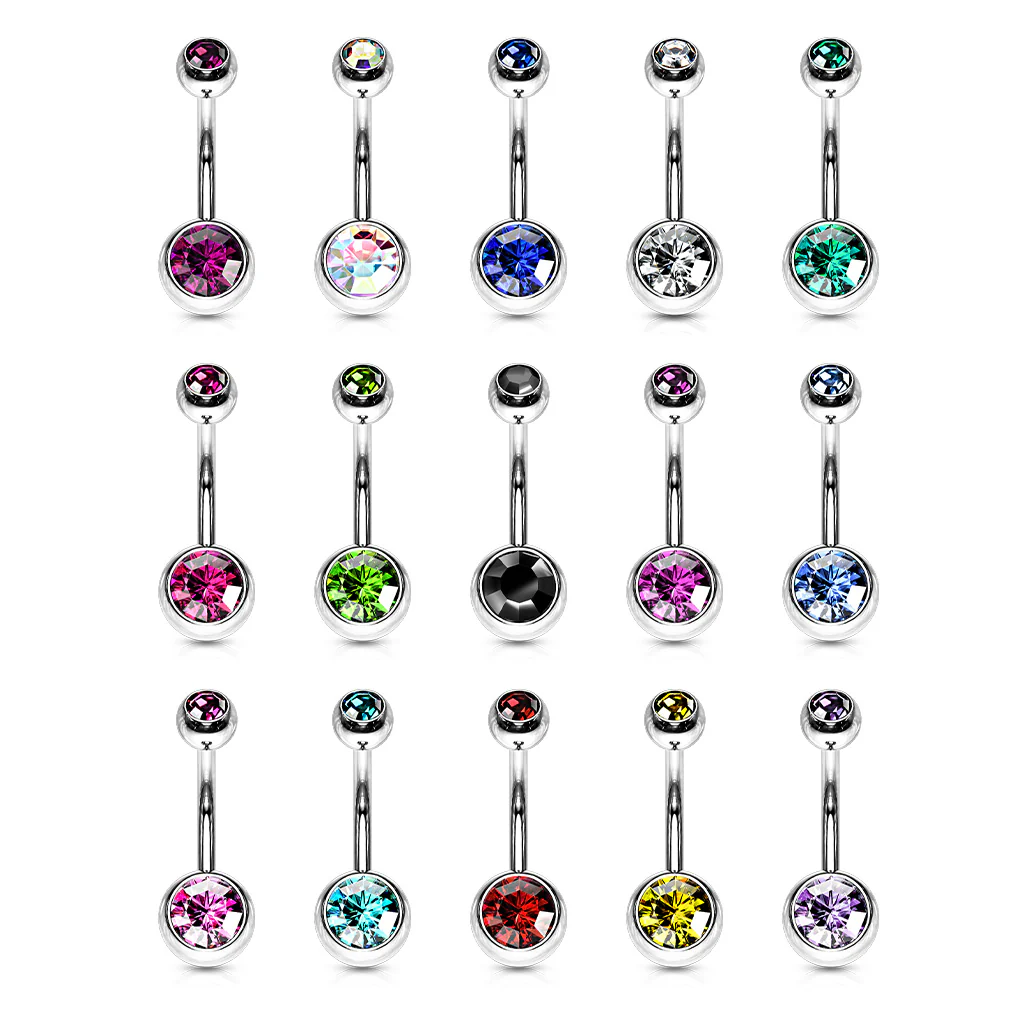 Double Gem 316L Surgical Steel Navel Belly Button Ring - Image 3