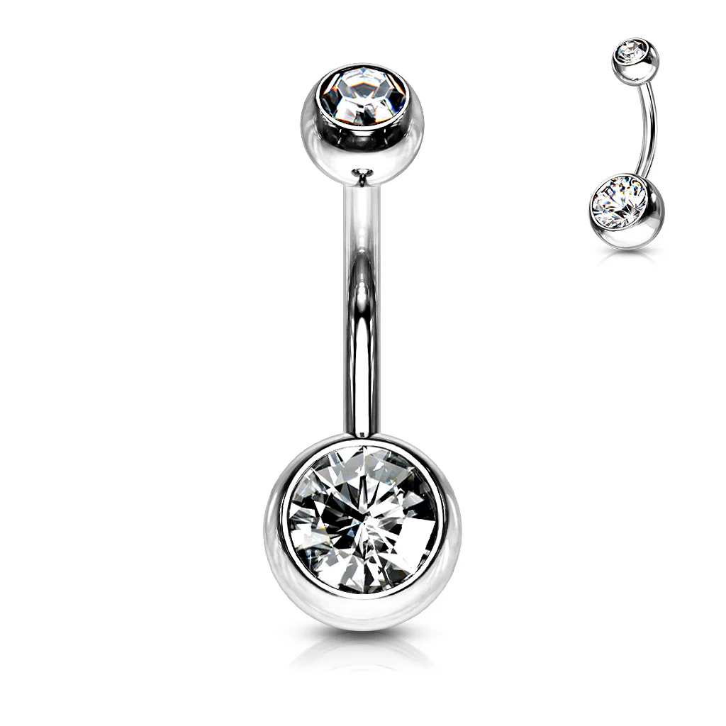 Double Gem 316L Surgical Steel Navel Belly Button Ring - Image 4