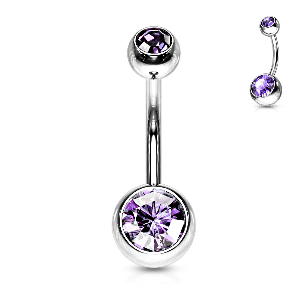 Double Gem 316L Surgical Steel Navel Belly Button Ring - Image 7