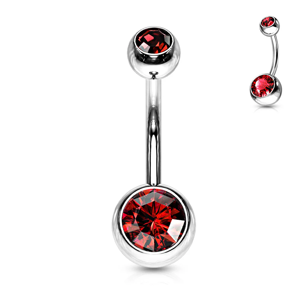 Double Gem 316L Surgical Steel Navel Belly Button Ring - Image 9