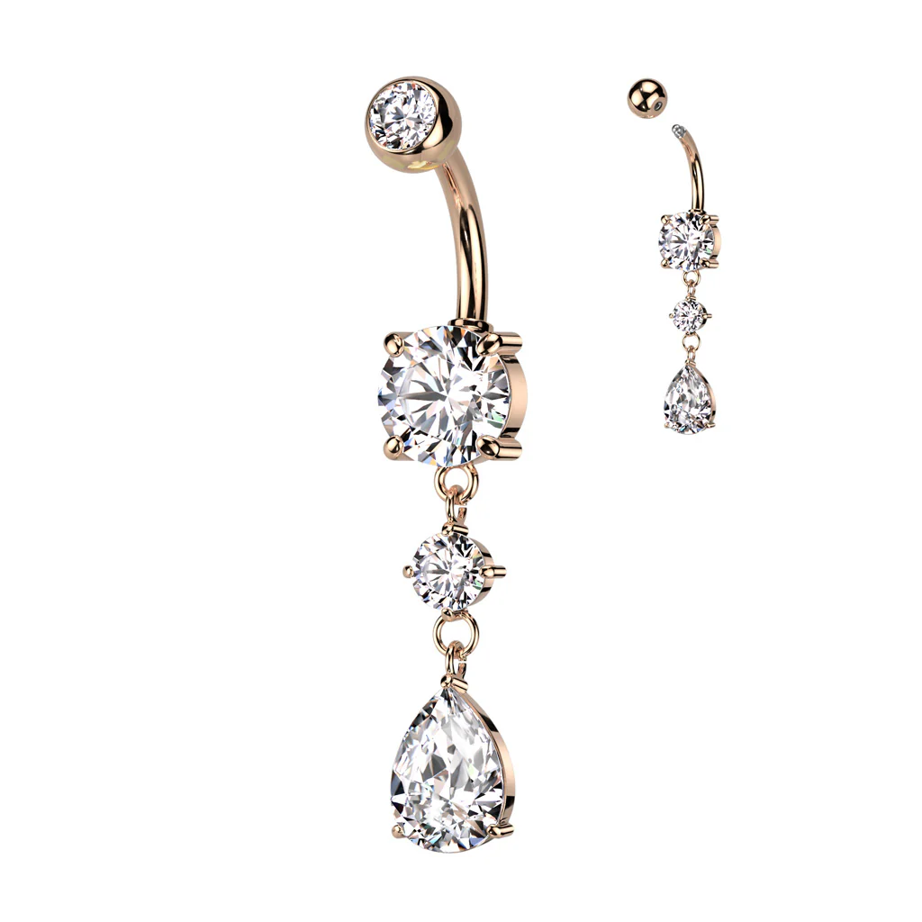 Tear Drop CZ Dangle Belly Button Navel Rings - Image 3