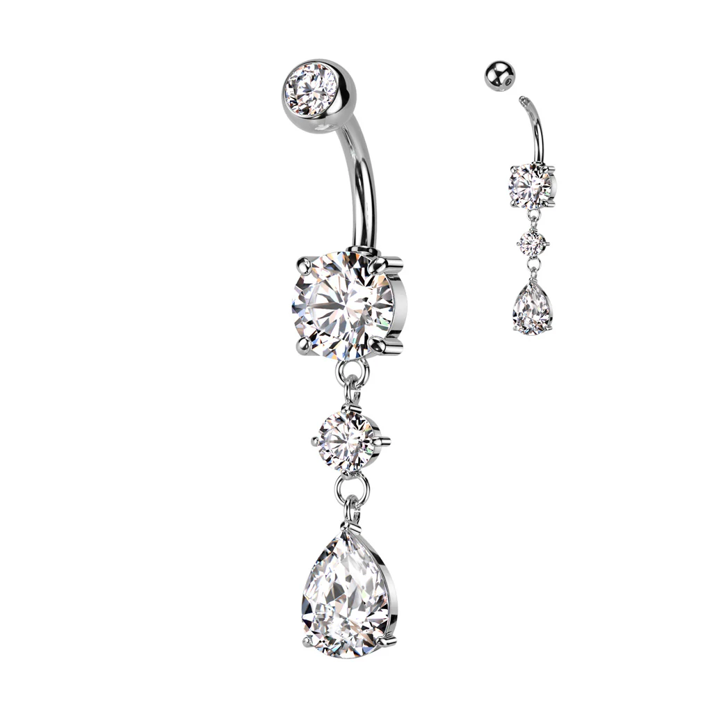 Tear Drop CZ Dangle Belly Button Navel Rings - Image 5