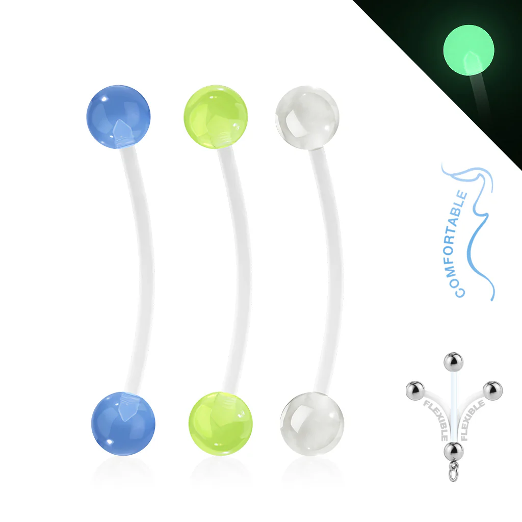 3 Pc Glow In The Dark Balls Pregnancy Bio Flex Barbell Navel Belly Button Ring