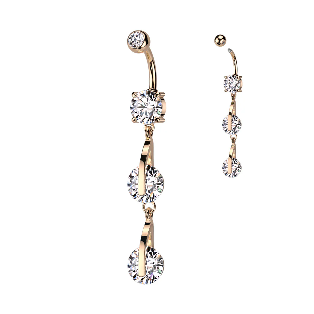 Double CZ Dangle 316L Surgical Steel Belly Button Navel Rings - Image 3