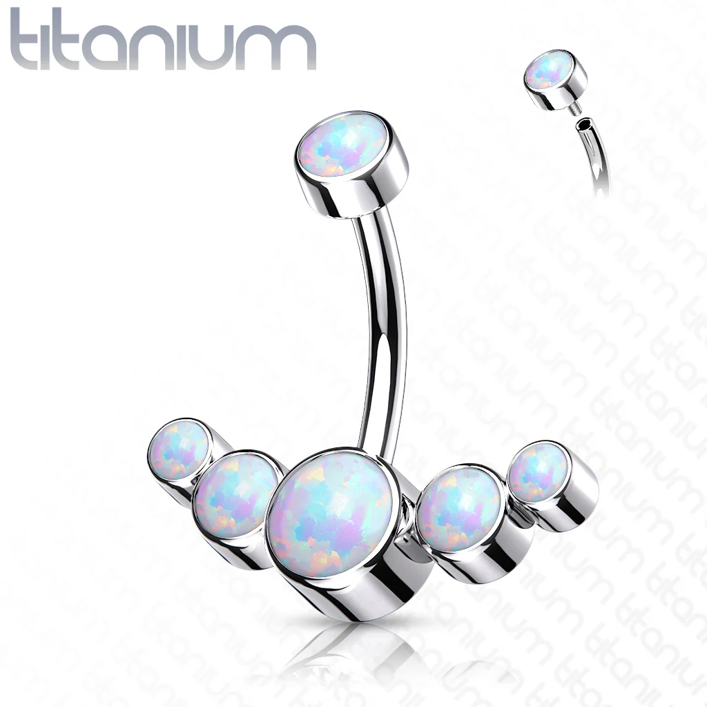 Implant Grade Titanium Opal Bezel Set Navel Belly Button Ring - Image 2