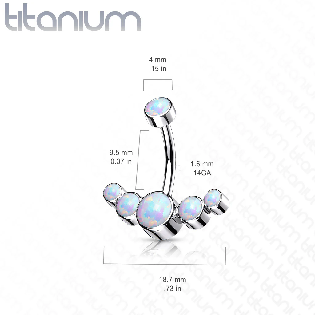 Implant Grade Titanium Opal Bezel Set Navel Belly Button Ring - Image 3