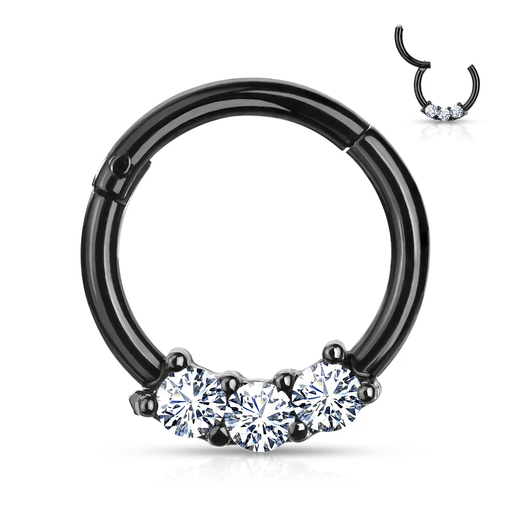 Precision 3 CZ Set All Surgical Steel Hinged Segment Hoop Ring - Image 3
