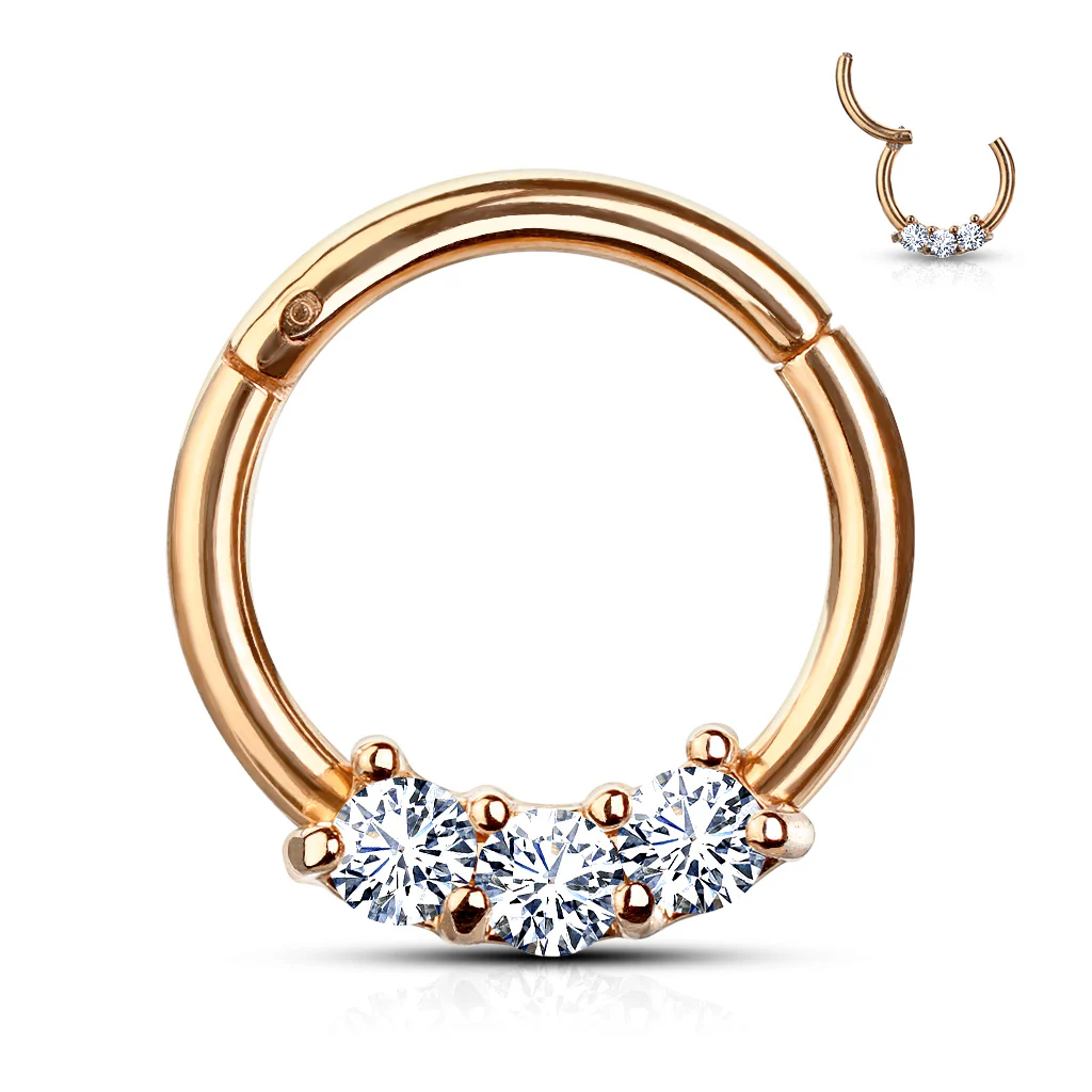 Precision 3 CZ Set All Surgical Steel Hinged Segment Hoop Ring - Image 4