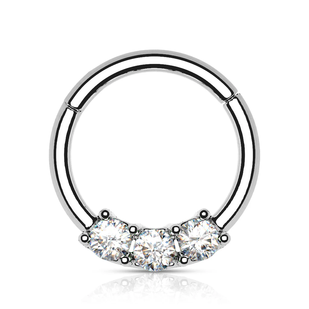 Precision 3 CZ Set All Surgical Steel Hinged Segment Hoop Ring - Image 6