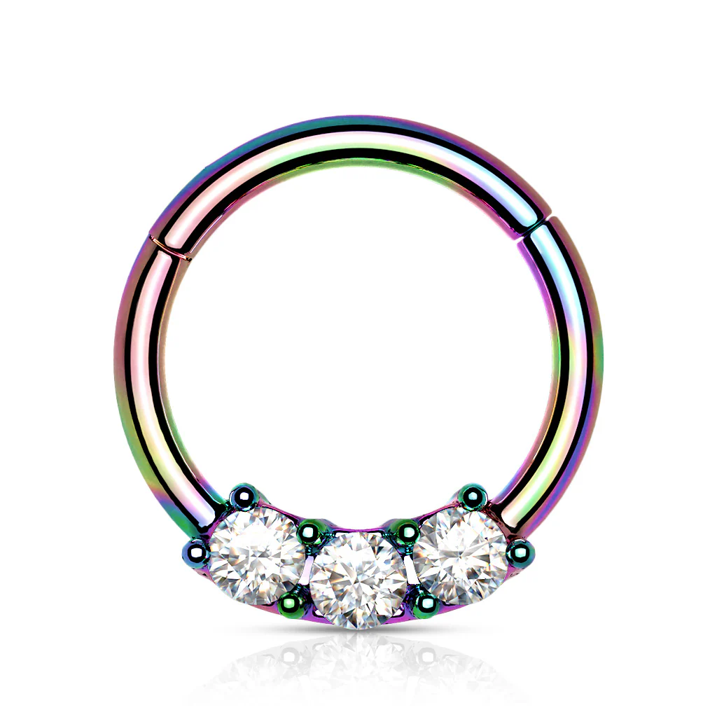 Precision 3 CZ Set All Surgical Steel Hinged Segment Hoop Ring - Image 7