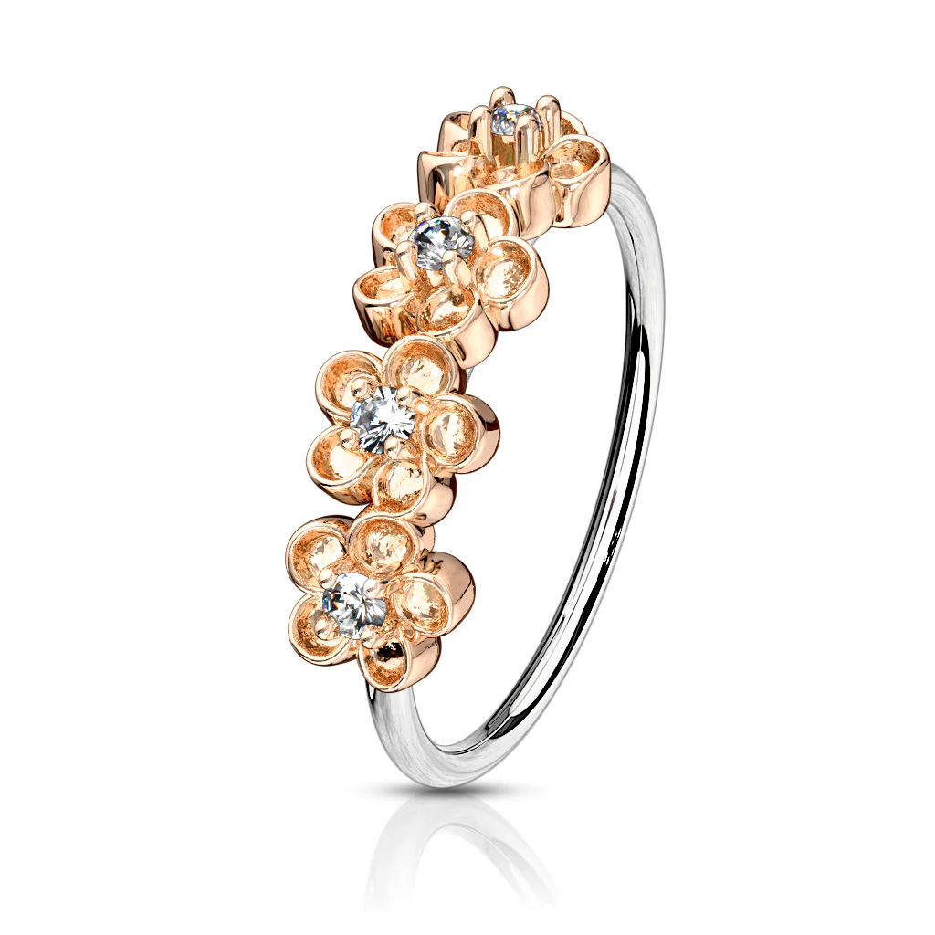 CZ Paved Flower Bendable Hoop For Nose Ear Cartilage Helix Tragus 20G - Image 4