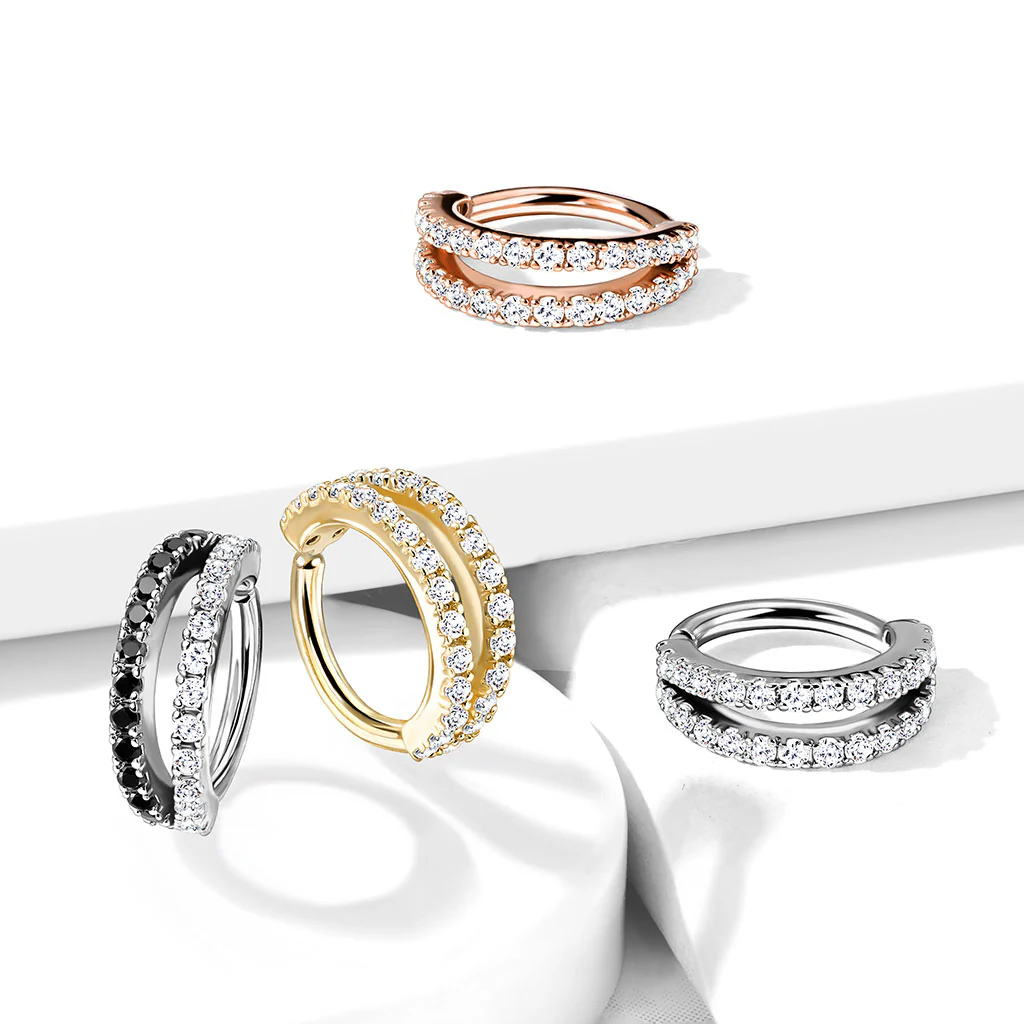 Double Lined CZ Bendable Hoop For Nose Ear Cartilage Helix Tragus - Image 2