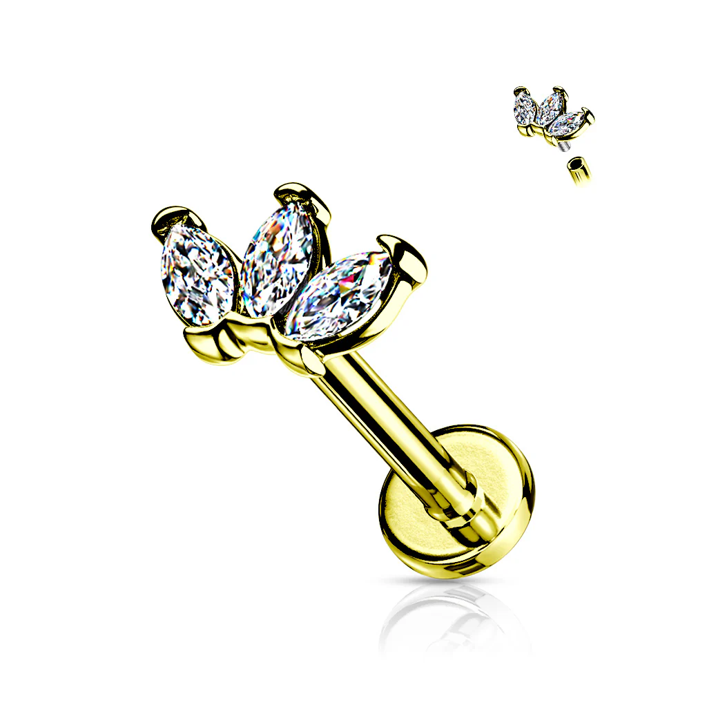 Triple Marquise CZ Labret Tragus Snug Ear Cartilage Helix Studs - Image 3