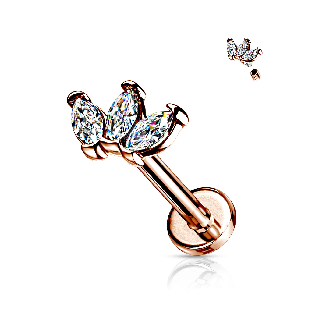 Triple Marquise CZ Labret Tragus Snug Ear Cartilage Helix Studs - Image 4