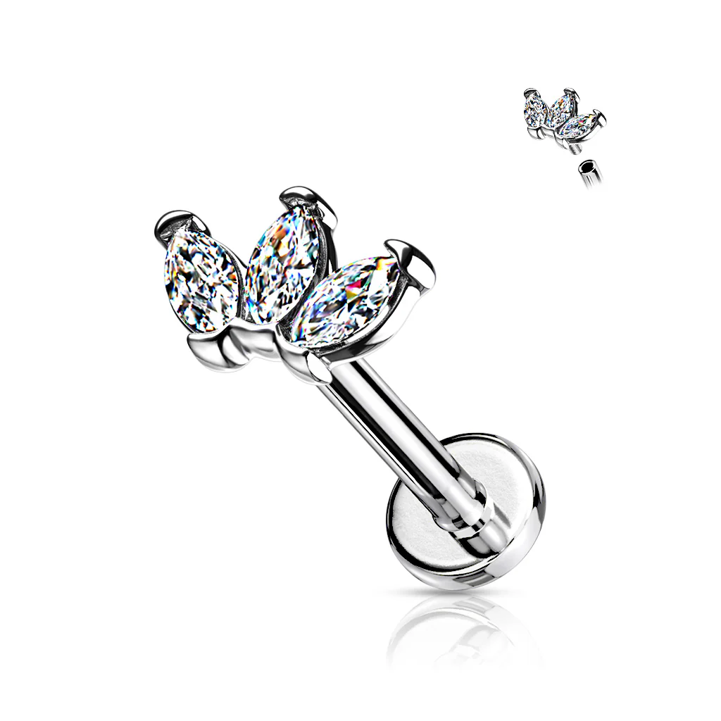 Triple Marquise CZ Labret Tragus Snug Ear Cartilage Helix Studs - Image 5