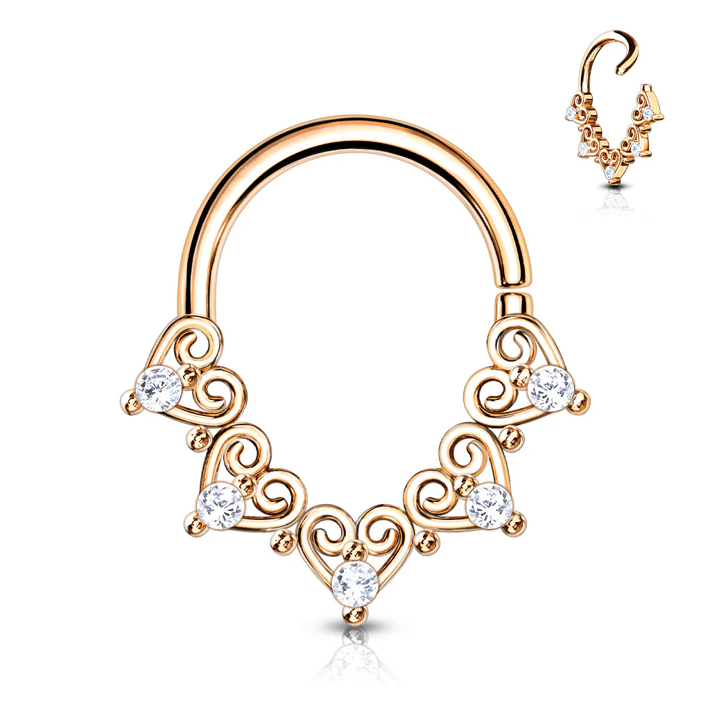 Heart Filigree with Mini CZ Bendable Hoop for Daith, Cartilage Nose Septum - Image 2