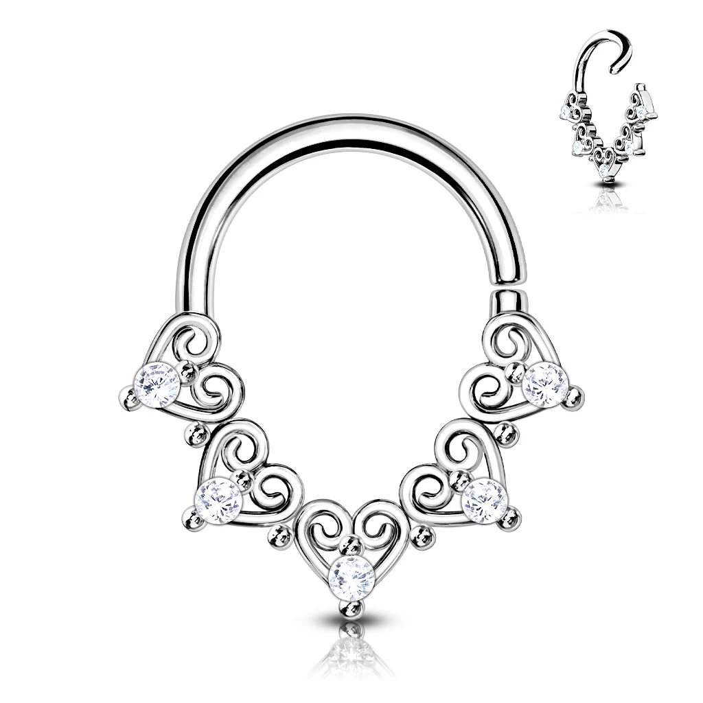 Heart Filigree with Mini CZ Bendable Hoop for Daith, Cartilage Nose Septum - Image 5