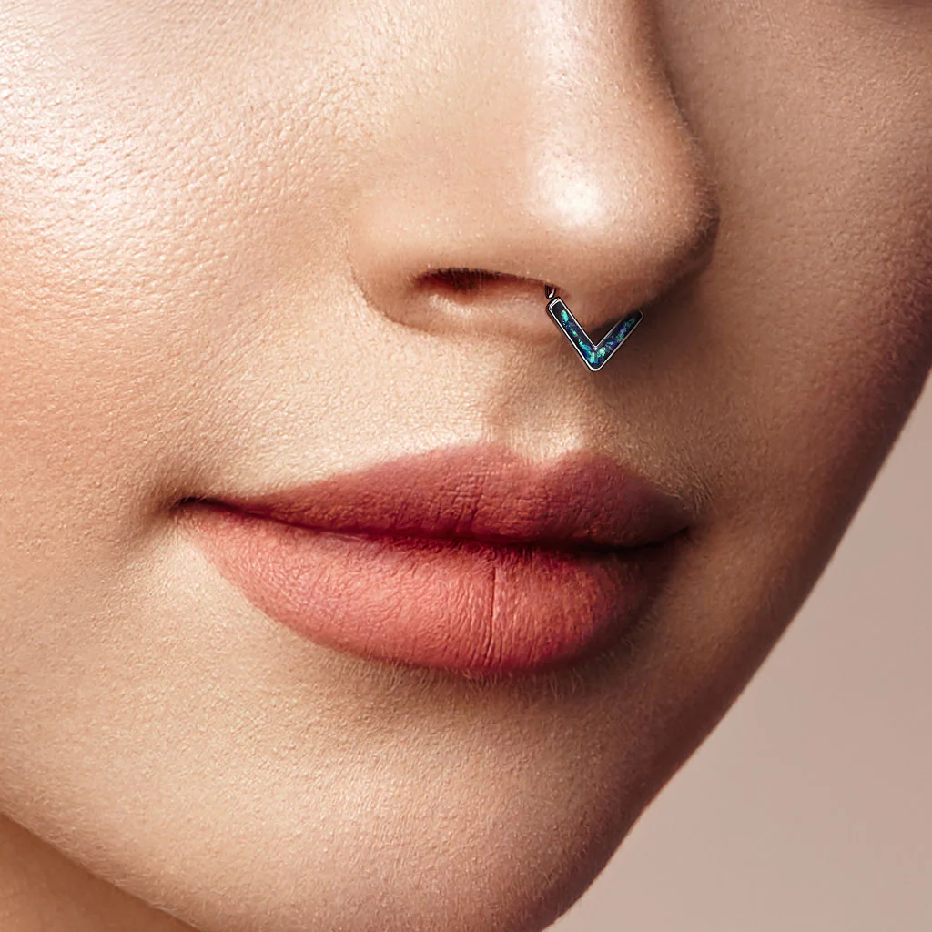 Opal Glitter Chevron All Surgical Steel Ear Cartilage Nose Septum Rings - Image 2