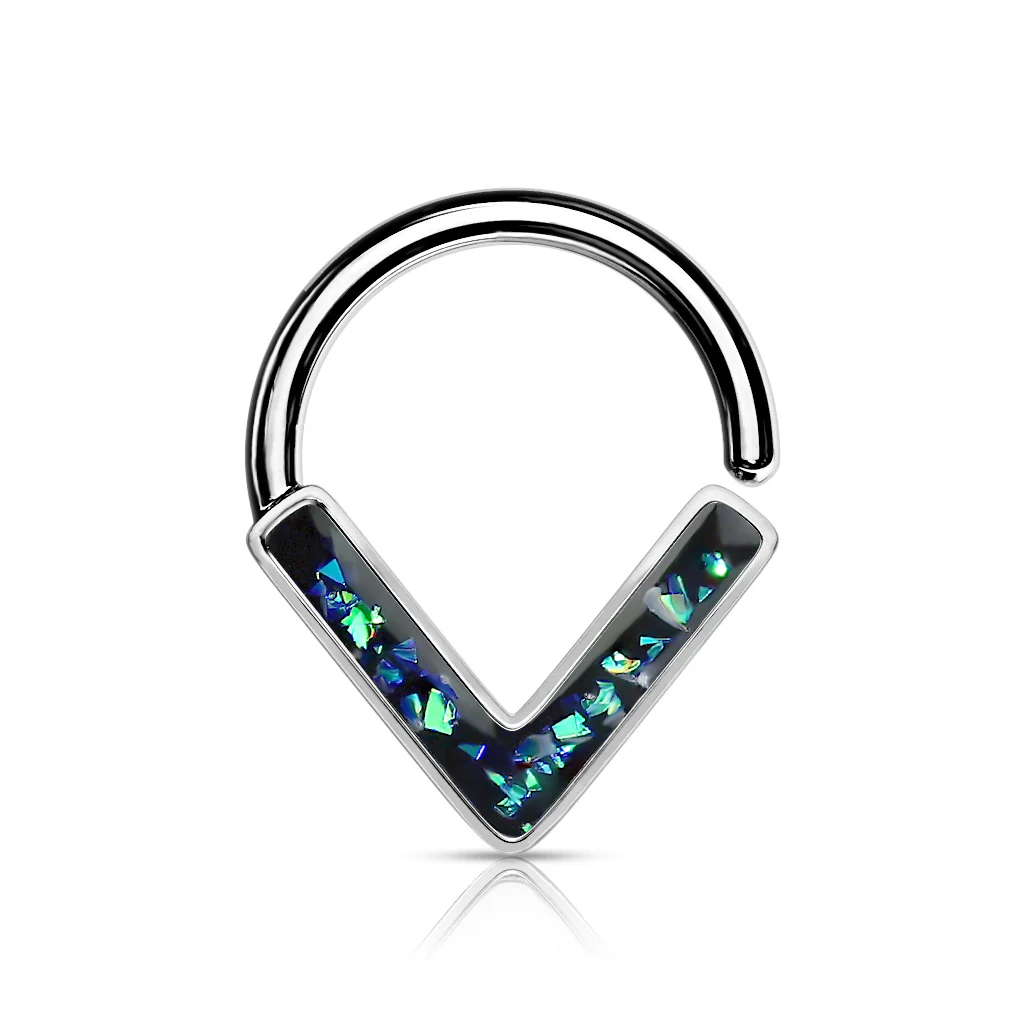 Opal Glitter Chevron All Surgical Steel Ear Cartilage Nose Septum Rings - Image 3