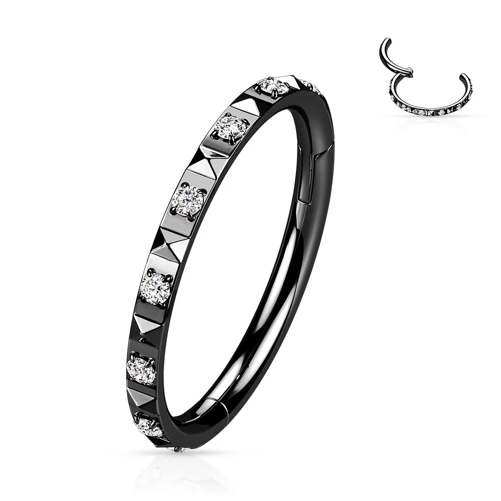 CZ paved in Pyramid Cuts Hinged Hoop Segment Rings Nose Septum Ear Cartilage - Image 3