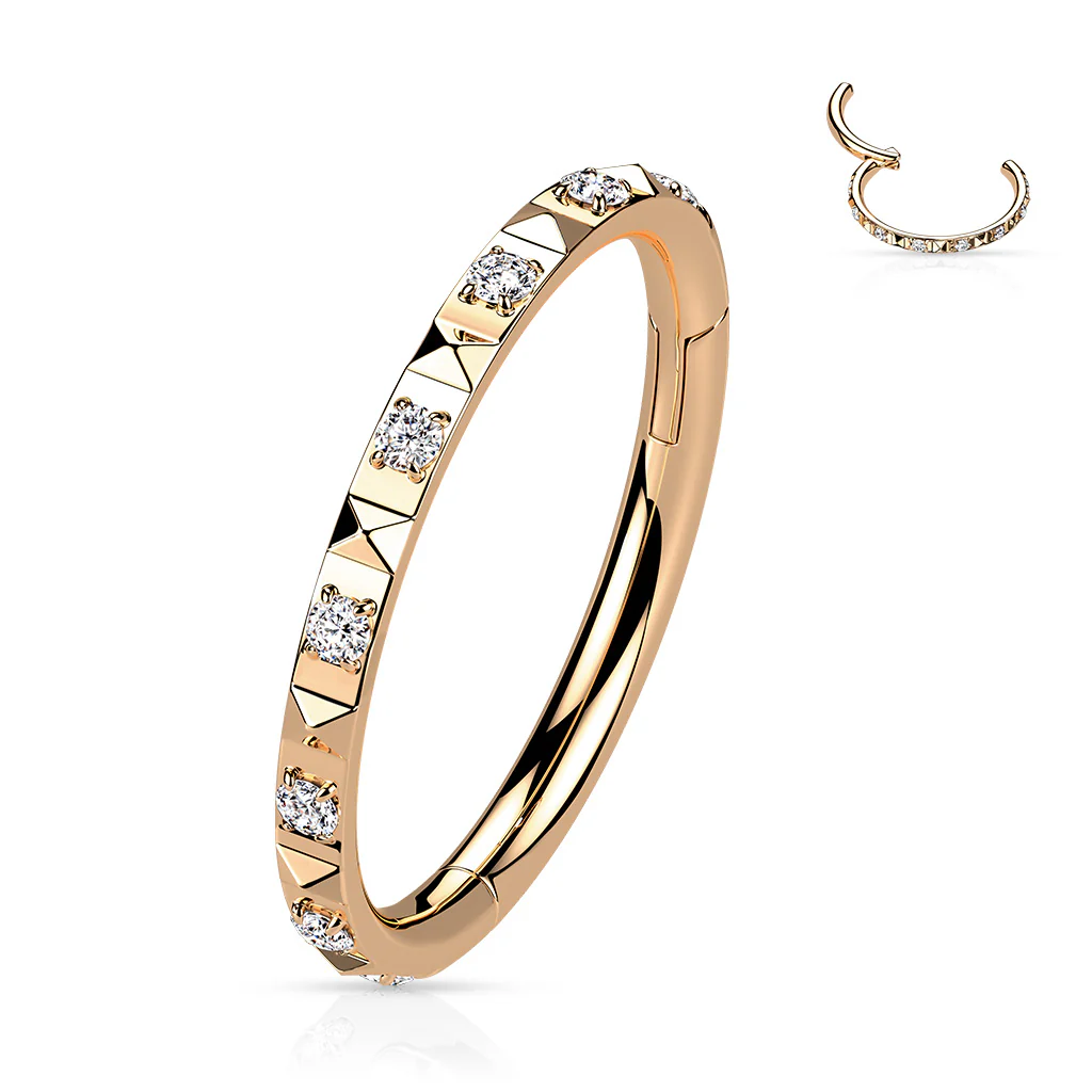 CZ paved in Pyramid Cuts Hinged Hoop Segment Rings Nose Septum Ear Cartilage - Image 4