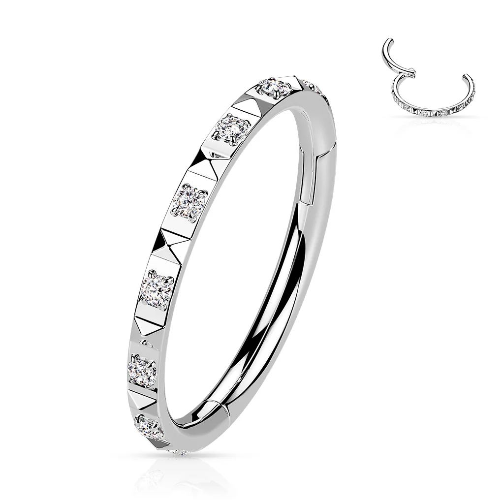 CZ paved in Pyramid Cuts Hinged Hoop Segment Rings Nose Septum Ear Cartilage - Image 5