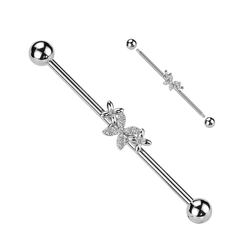 Triple Butterfly With Pave CZ Industrial Barbell - Image 3