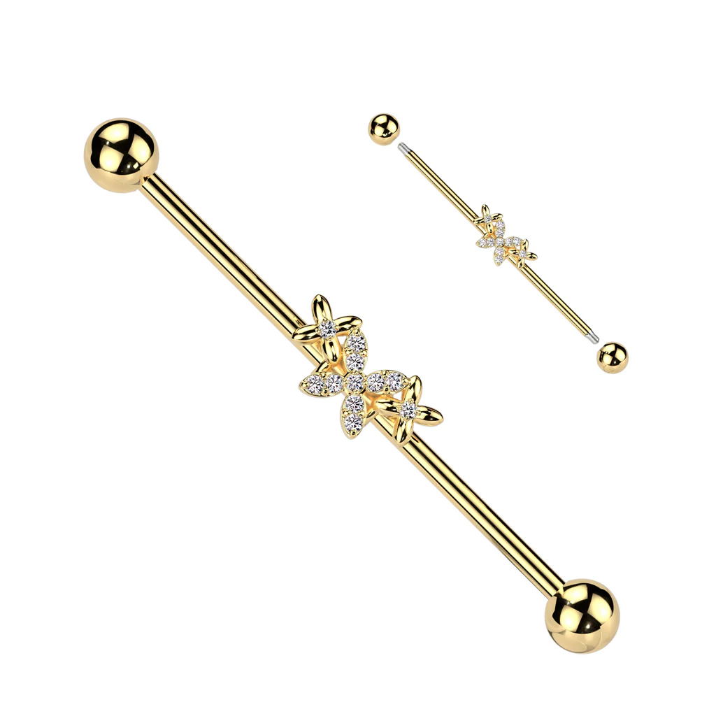 Triple Butterfly With Pave CZ Industrial Barbell - Image 4