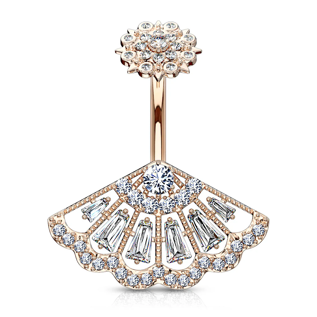 CZ Paved Vintage Fan Internally Threaded Navel Belly Button Ring - Image 4