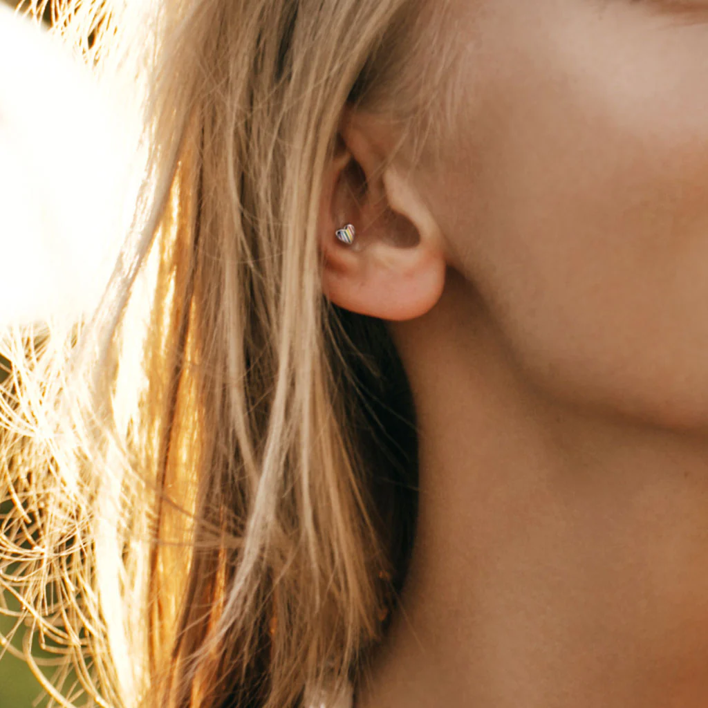 Rainbow Striped Heart Top Lip Labret Monroe Ear Cartilage Tragus - Image 2