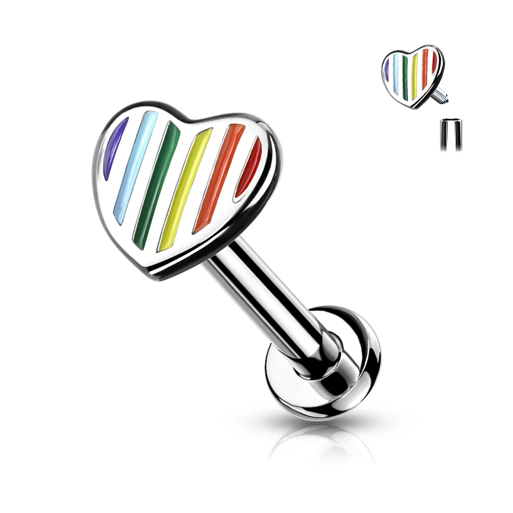 Rainbow Striped Heart Top Lip Labret Monroe Ear Cartilage Tragus - Image 3