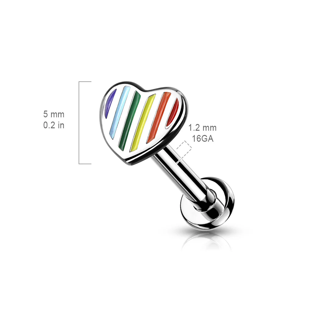 Rainbow Striped Heart Top Lip Labret Monroe Ear Cartilage Tragus - Image 4