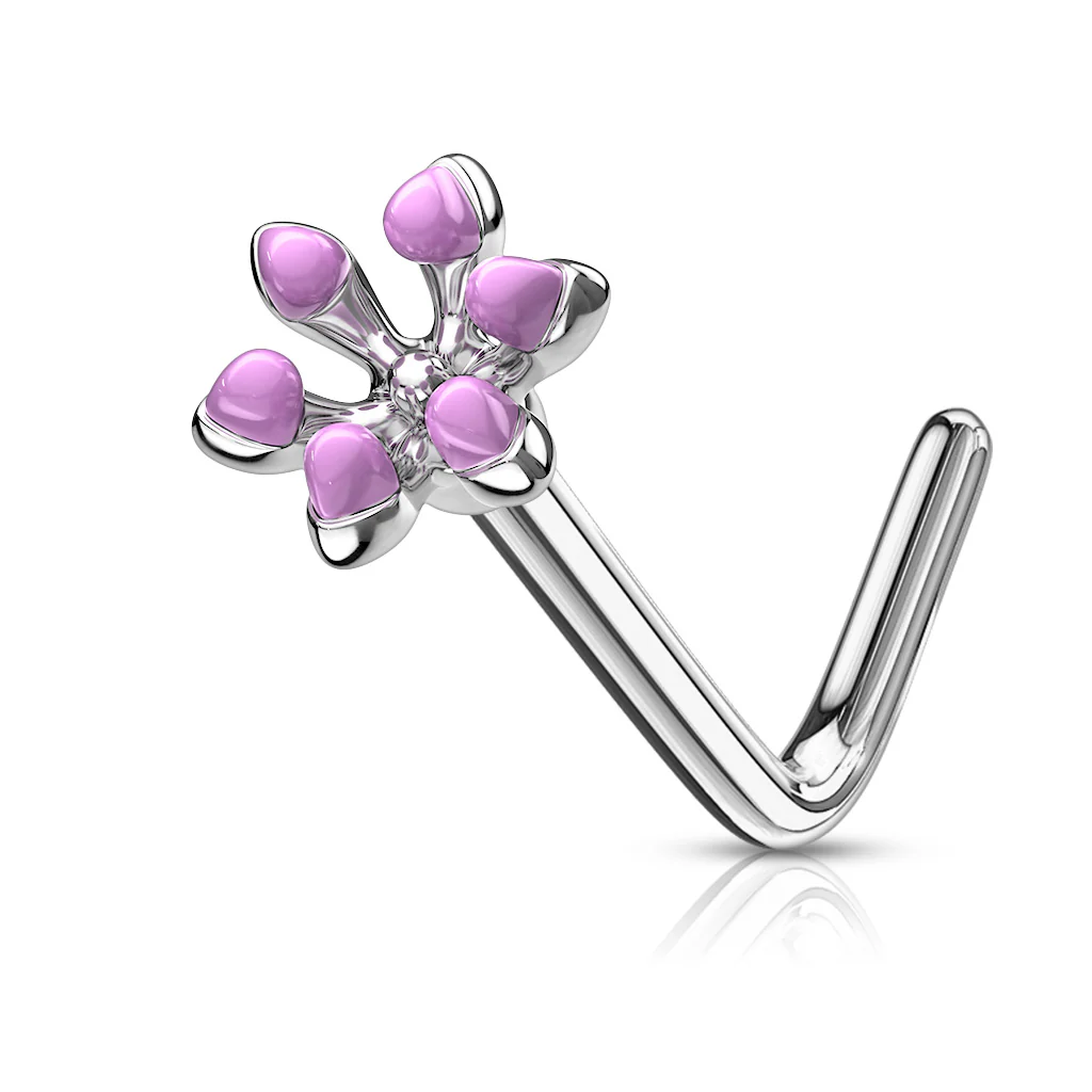 Enamel Flower Top 316L Surgical Steel L Bend Nose Studs Rings - Image 3