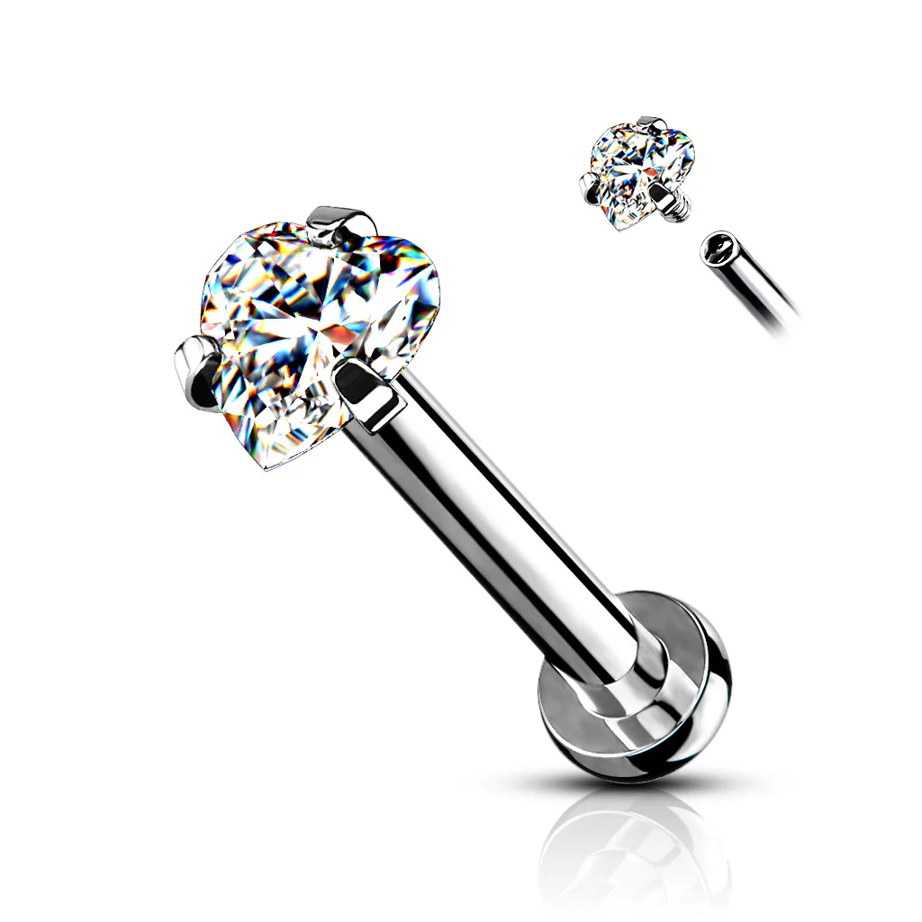 3 MM Heart CZ Prong Set Top Labret Tragus Snug Ear Cartilage Helix Studs - Image 3
