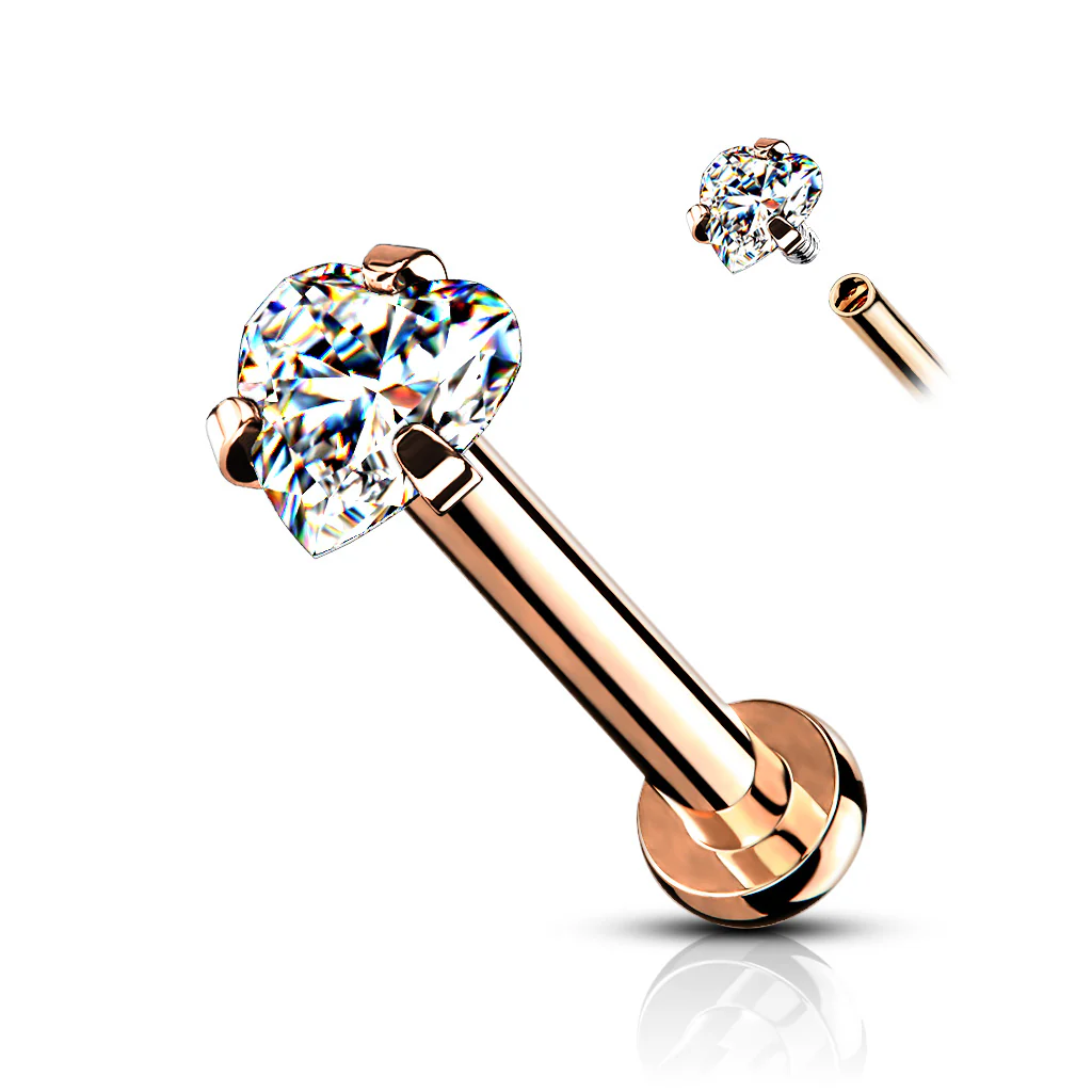 3 MM Heart CZ Prong Set Top Labret Tragus Snug Ear Cartilage Helix Studs - Image 4