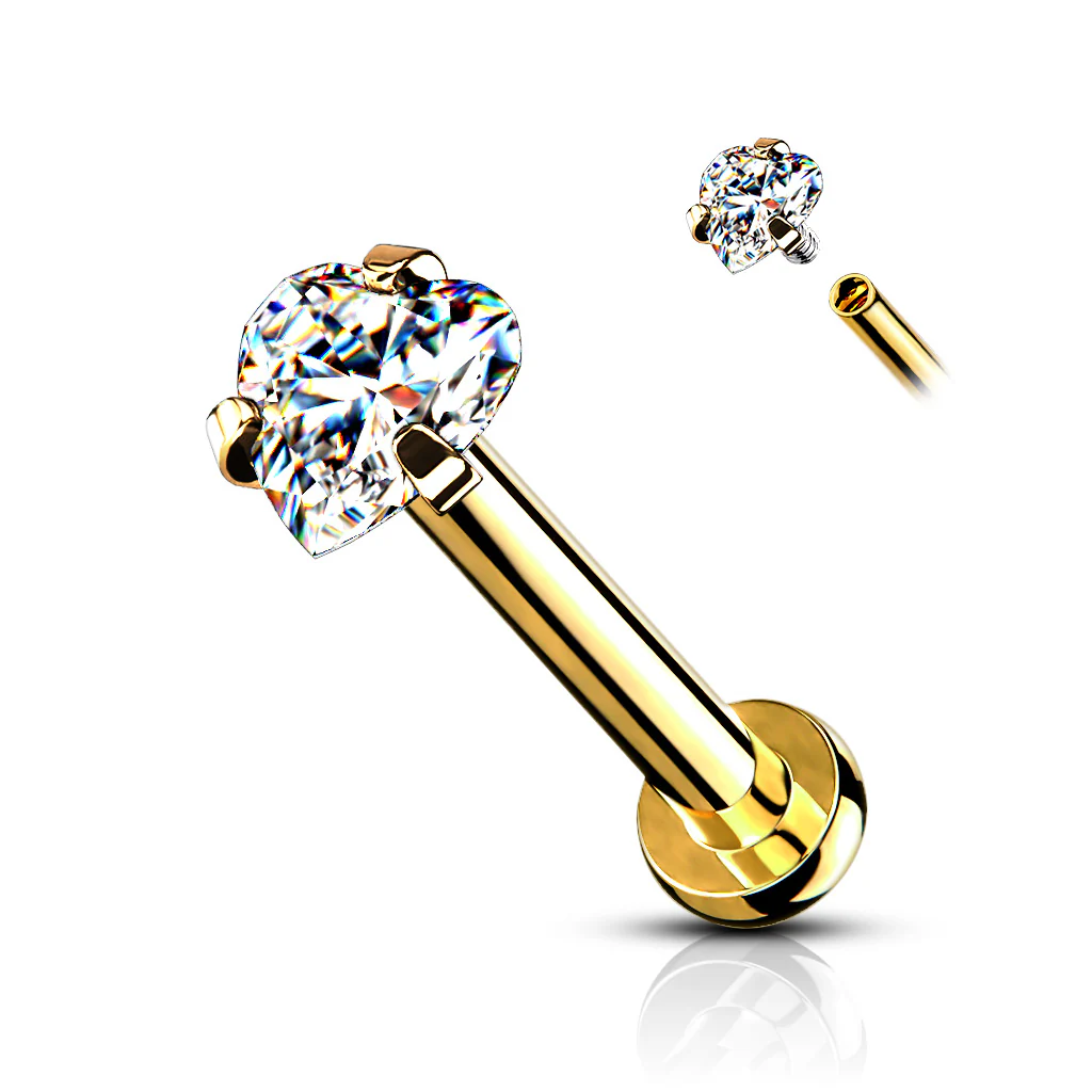 3 MM Heart CZ Prong Set Top Labret Tragus Snug Ear Cartilage Helix Studs - Image 5