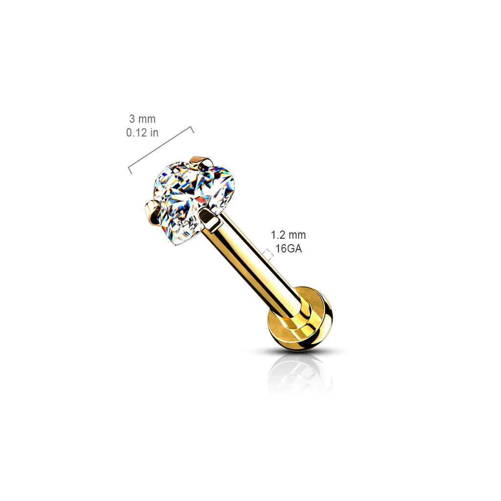 3 MM Heart CZ Prong Set Top Labret Tragus Snug Ear Cartilage Helix Studs - Image 6