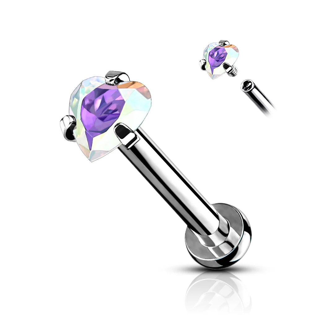 3 MM Heart CZ Prong Set Top Labret Tragus Snug Ear Cartilage Helix Studs - Image 7