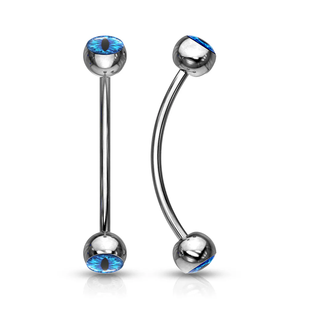 Snake Eye Ball Inlaid Surgical Steel Curved Barbell Lobe Snake Eye Piercing 16G - Image 3