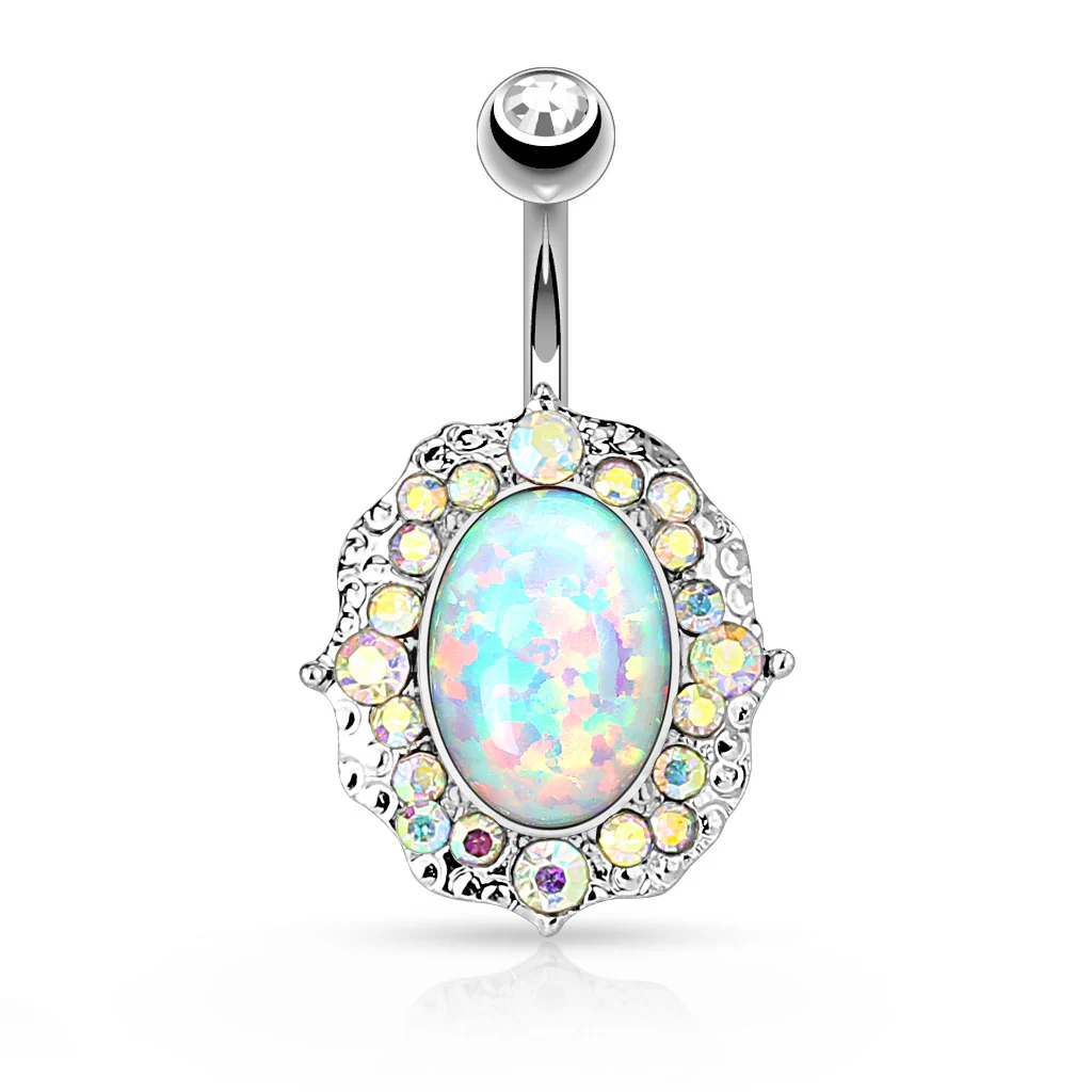 AB Crystal With Opal Center Surgical Steel Navel Belly Button Ring - Image 3