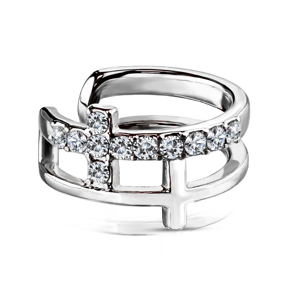 Double Cross CZ Paved Non Piercing Earring Cuff - Image 6