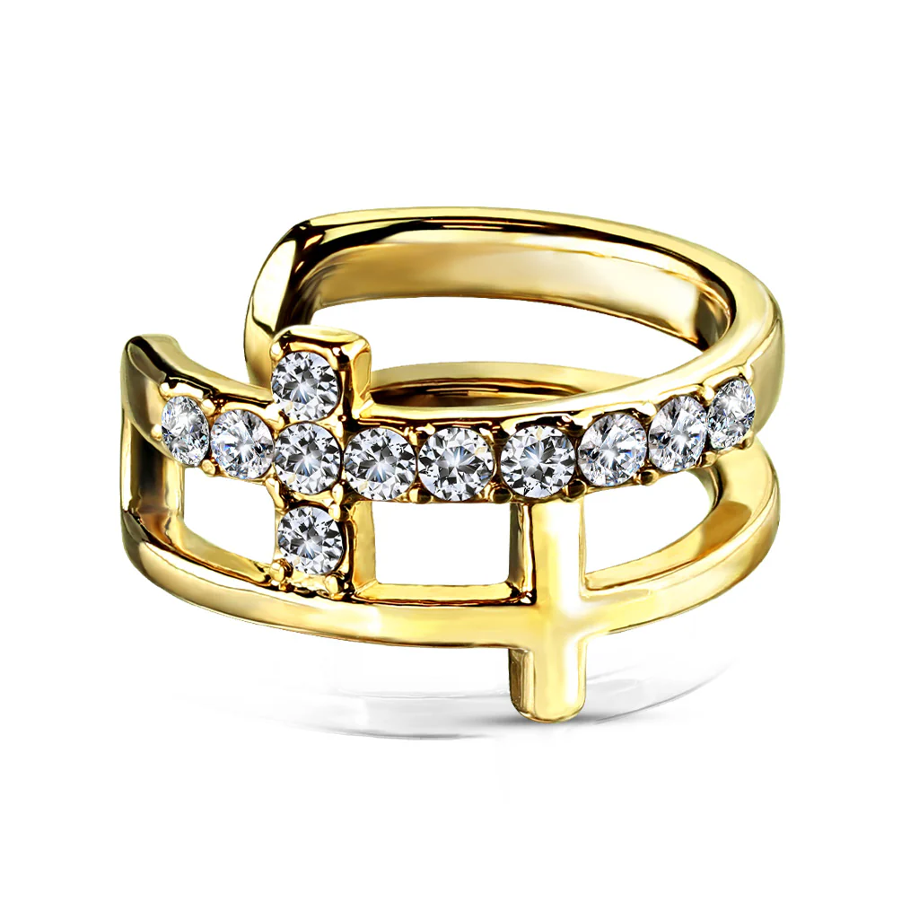 Double Cross CZ Paved Non Piercing Earring Cuff - Image 7