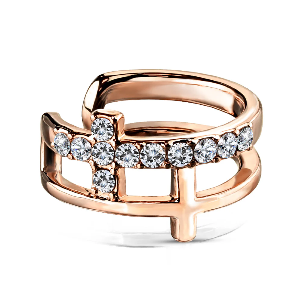Double Cross CZ Paved Non Piercing Earring Cuff - Image 8