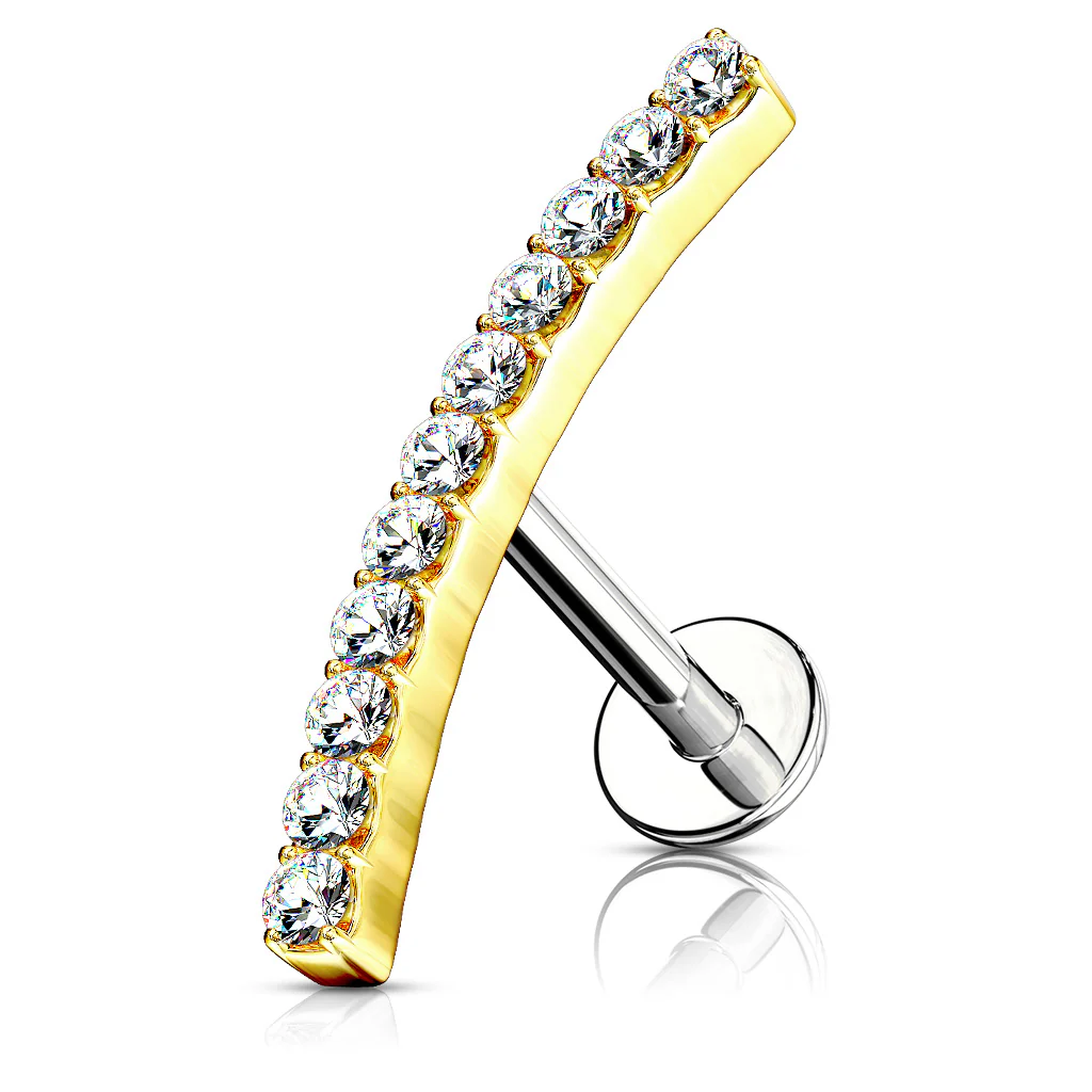16mm Lined CZ Curve Top Ear Cartilage Helix Tragus Studs - Image 2