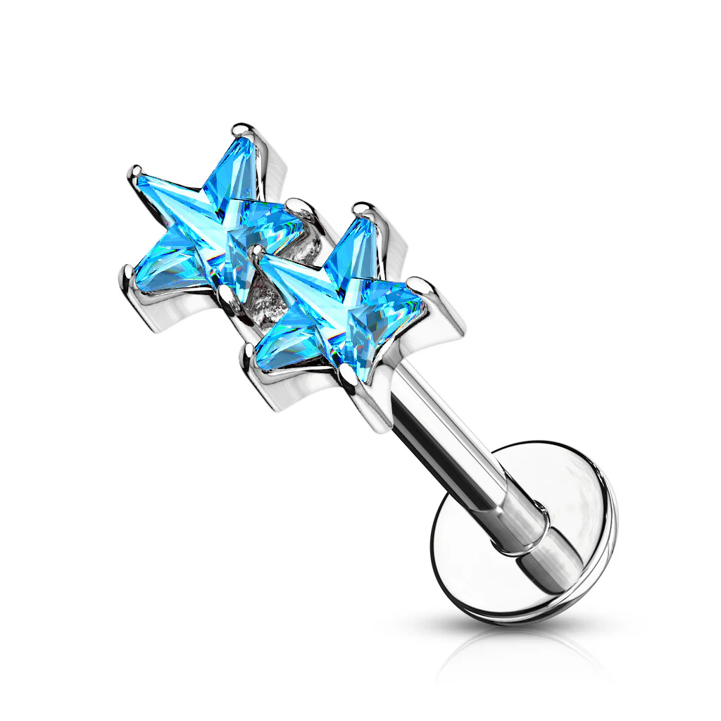 Twin CZ Star Internally Threaded Labret Tragus Snug Ear Cartilage Helix Studs - Image 3