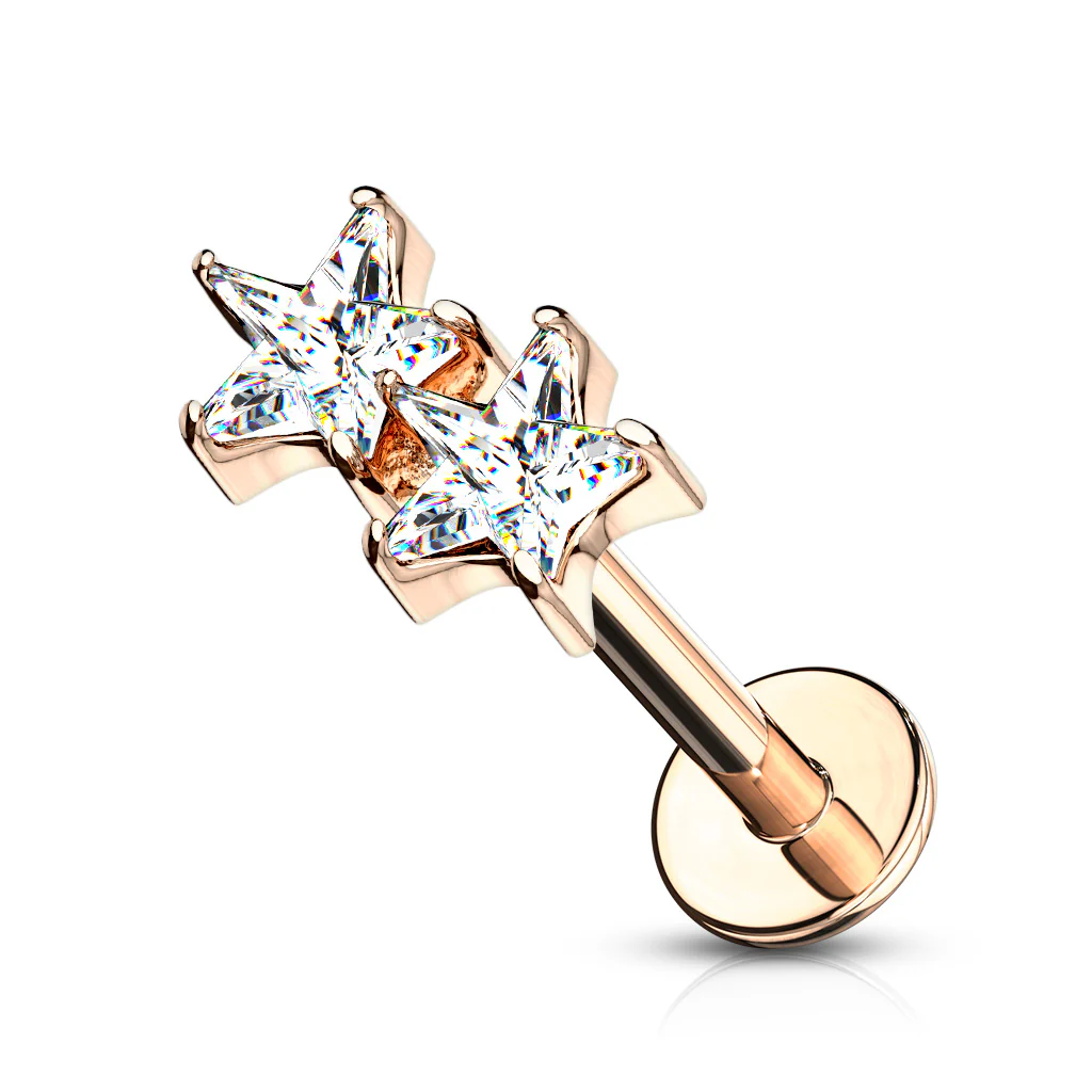 Twin CZ Star Internally Threaded Labret Tragus Snug Ear Cartilage Helix Studs - Image 6