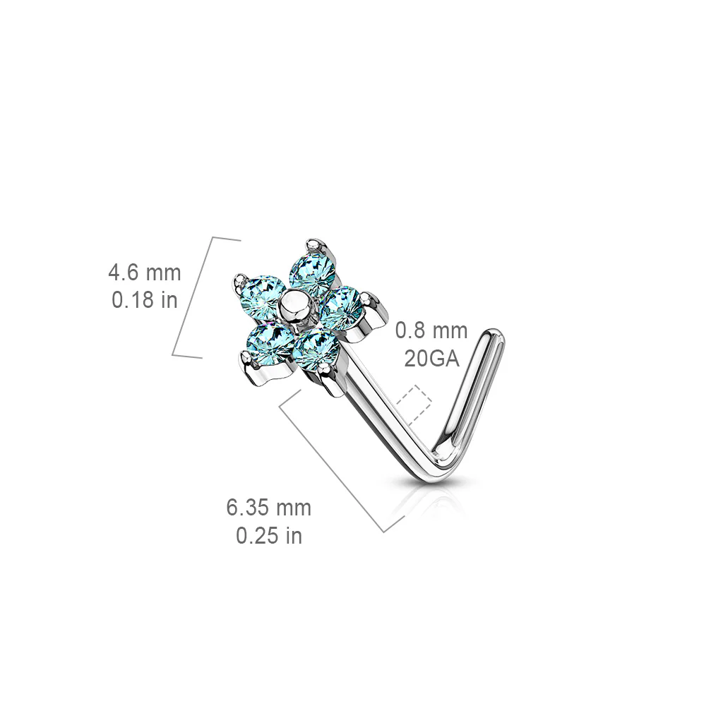 5 CZ Flower Top Surgical Steel L Bend Nose Stud Rings - Image 9