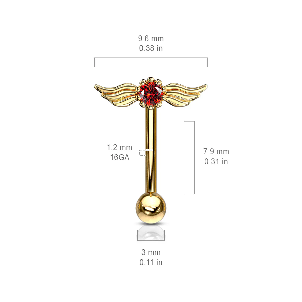 Crystal With Angel Wings Top Eyebrow Ring Curved Barbells Rook Snug - Image 2
