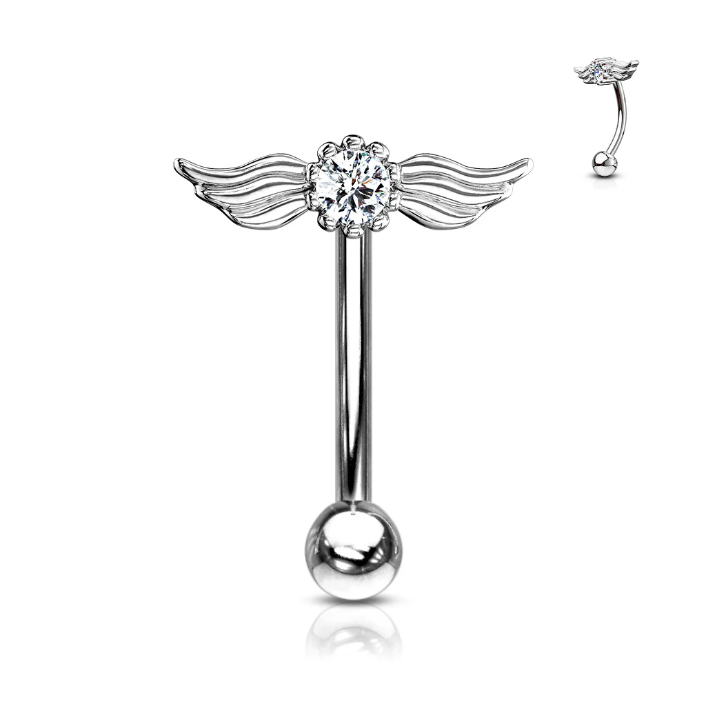 Crystal With Angel Wings Top Eyebrow Ring Curved Barbells Rook Snug - Image 3